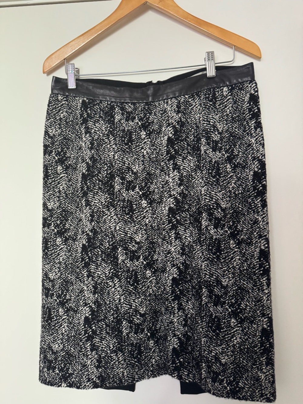 Black & White Tweed A-Line Skirt with Faux Leather Waistband